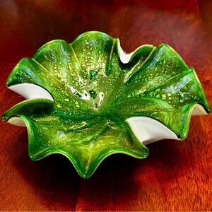MCM Murano Aventurine Green Art Glass Bowl Centerpiece